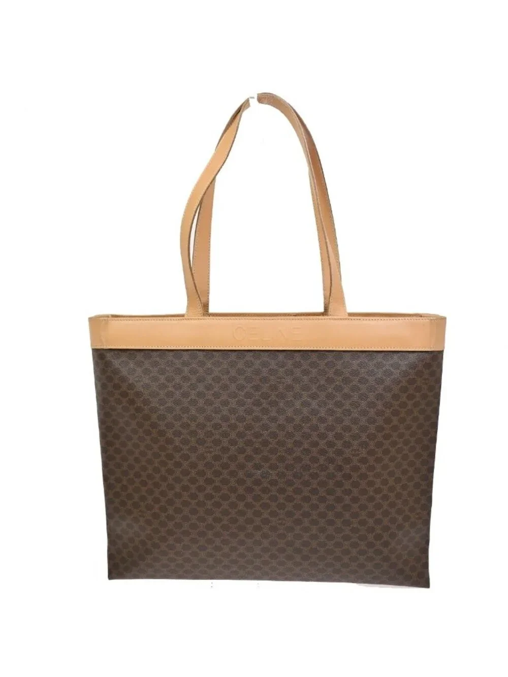 Celine Macadam Shoulder Tote Bag Brown Leather